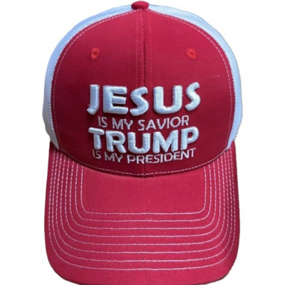 Jesus Is My Savior Trump Is My President Trucker Cap - Available in Red
