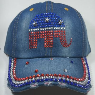 Republican Rhinestone Cap - Available in Blue Denim