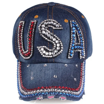 USA Rhinestone Cap - Available in Blue Denim