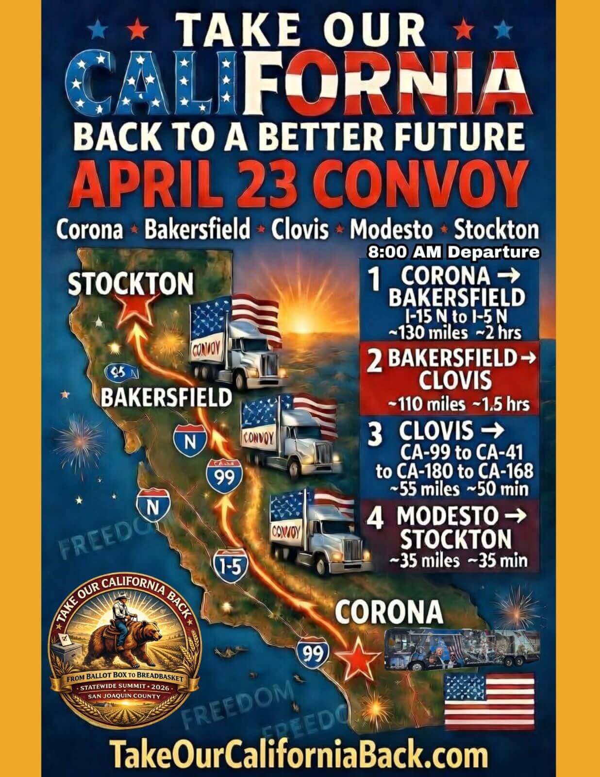 Take Our California Back to a Better Future Convoy flyer